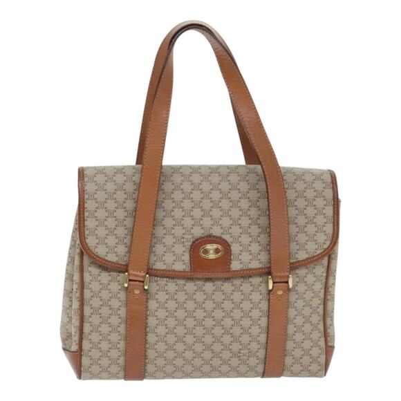 CELINE Macadam Canvas Hand Bag Beige Gold - Picture 2 of 13